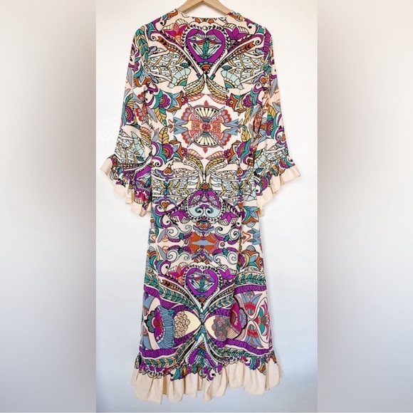 Zara Paisley Printed Dress with Tie V Neckline and Long sleeves. Women’s Medium. - Picture 2 of 11